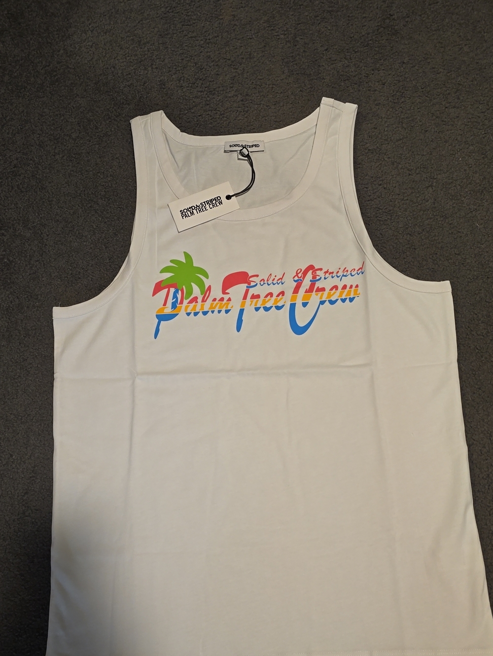 SOLID & STRIPED White Tank with Multicolor Palm Graphic